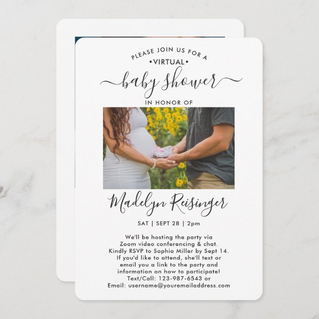 2 Photo Virtual Long Distance Baby Shower by Mail Invitation (Front/Back)