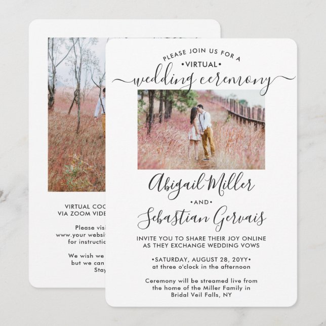 2 Photo Virtual Wedding Livestream Long Distance Invitation (Front/Back)