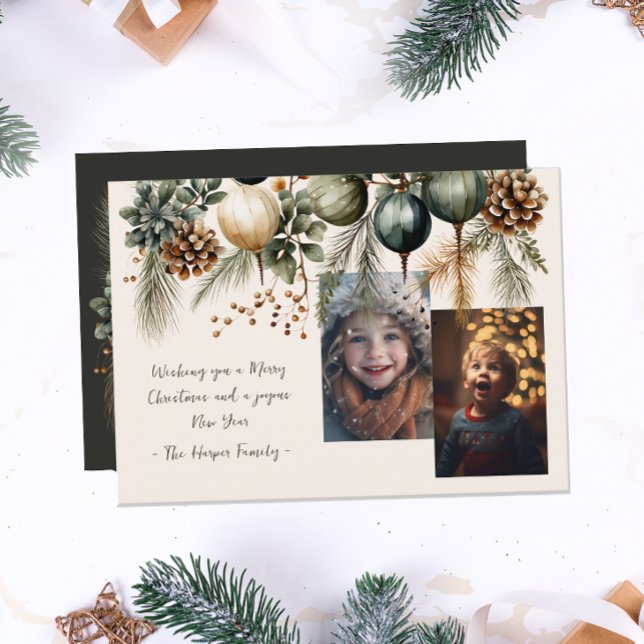 2 Photo Watercolor Garland Botanical Holiday Card (Creator Uploaded)