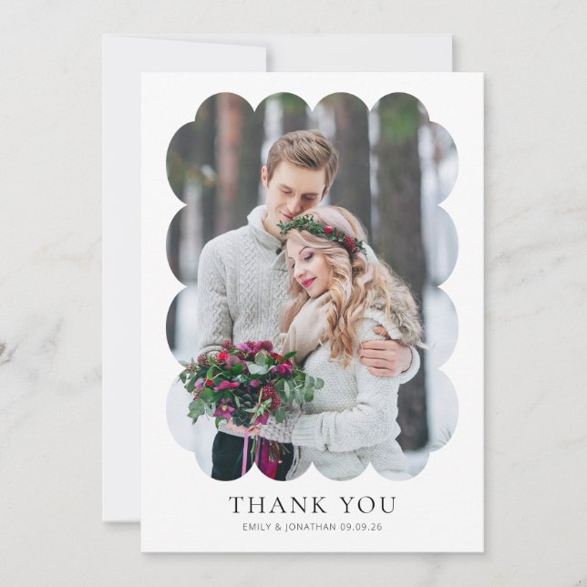 2 photo Wavy Frame Newlywed Wedding Thank you Card (Front)
