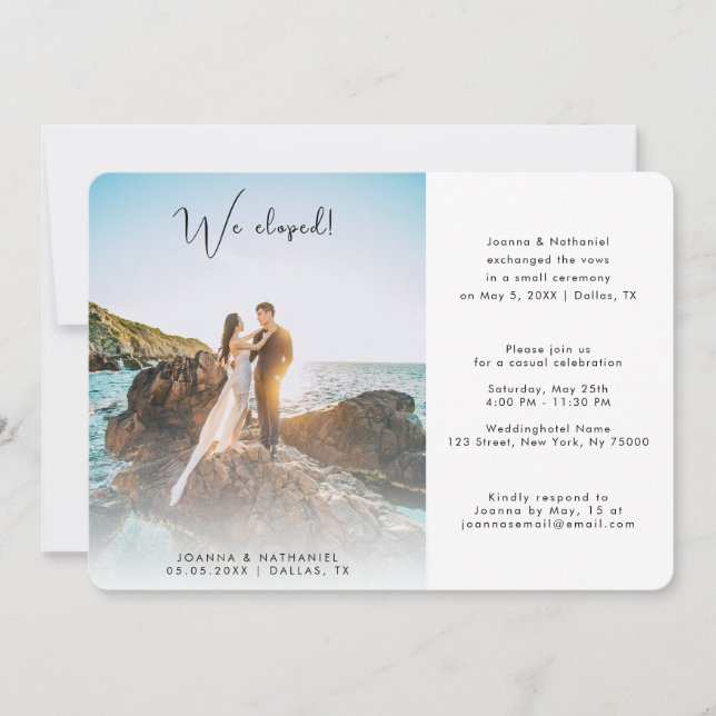 2 Photo We Eloped Elegant Marriage Announcement  (Front)