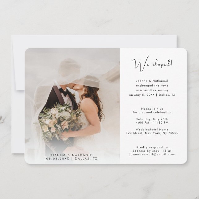 2 Photo We Eloped Just Married Announcement Simple (Front)