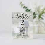 2 Photo Wedding QR Code Black Script Table Number<br><div class="desc">Add a personalised finishing touch to wedding reception decorations with custom photo & QR Code table number cards. Pictures and wording are simple to customise, and can be different or the same on front and back. If preferred, change "capture the love" to "honeymoon fund, " "a special thanks, " "menu,...</div>