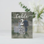2 Photo Wedding QR Code White Script Table Number<br><div class="desc">Add a personalised finishing touch to wedding reception decorations with custom photo & QR Code table number cards. Pictures and wording are simple to customise, and can be different or the same on front and back. If preferred, change "capture the love" to "honeymoon fund, " "a special thanks, " "menu,...</div>