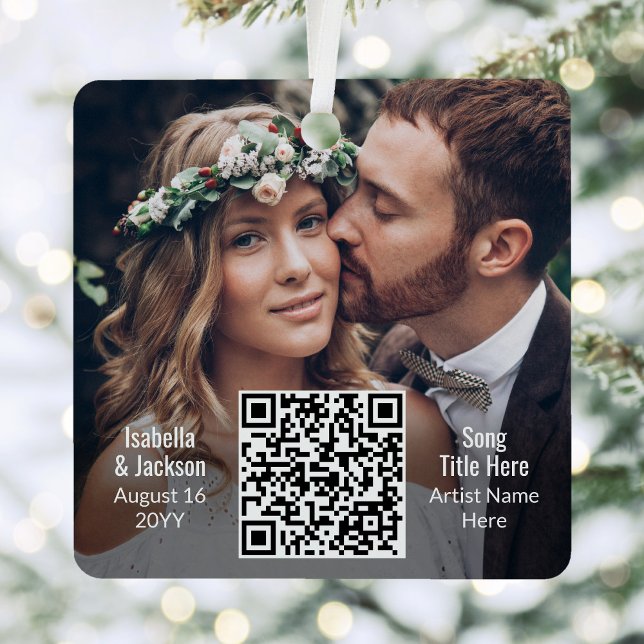 2 Photo Wedding Song ∙ Newlyweds Playlist QR Code Metal Tree Decoration (Creator Uploaded)