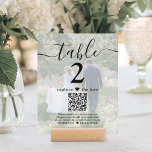 2 Photo Wedding Website QR Code Black Table Number<br><div class="desc">Add a personalised finishing touch to wedding reception decorations with custom photo & QR Code table number cards. Pictures and all text are simple to customise, and can be different or the same on front and back. If preferred, change "capture the love" to "honeymoon fund, " "a special thanks, "...</div>