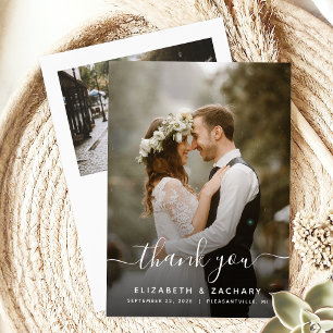 2-Photo Wedding White Script Thank You Card