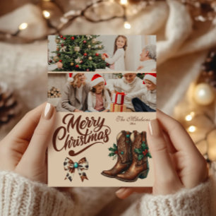 2 Photo Western Bow & Boots Christmas Holiday Card