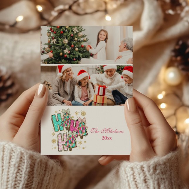 2 Photo Whimsical Ho Ho Ho Christmas Family  Holiday Card (Creator Uploaded)