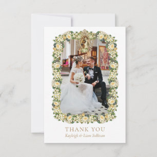 2-photo White Floral Catholic Wedding Thank You Card