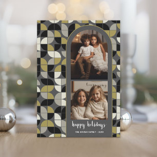 2 Photo with funky mid century modern arch pattern Holiday Card