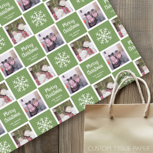 2 Photo with Green - Merry Christmas Snowflakes Tissue Paper