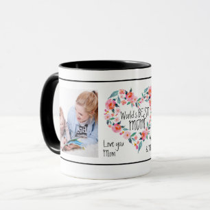 2 Photo World's Best Mum Pink Floral Heart Wreath Mug
