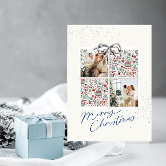 2-Photo X-mas Present Card Ugly Sweater Silver Bow