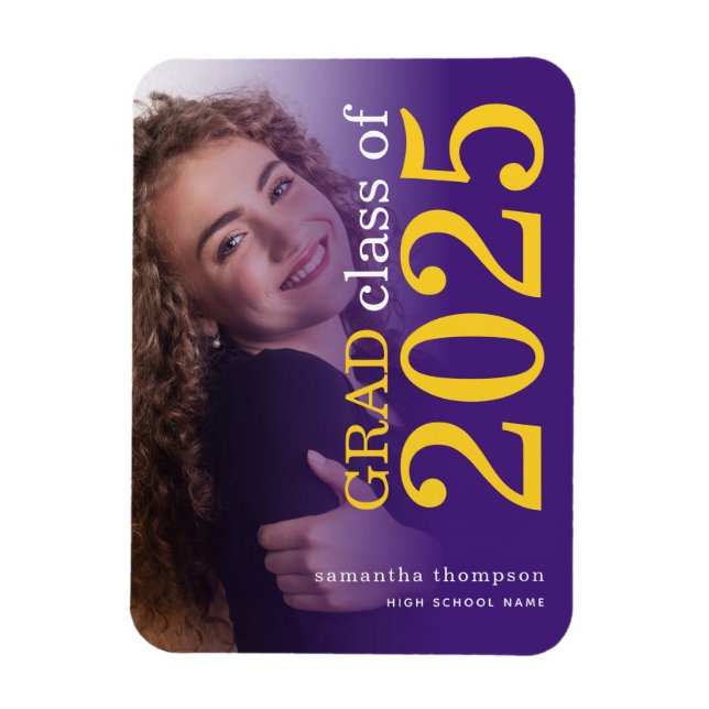 2 photo Yellow Purple 2023 Graduation Announcement Magnet (Vertical)