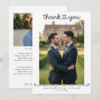 2 Photographs Personalised Gay Wedding Message  Thank You Card