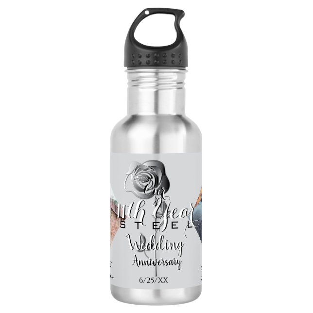 2 Photos11th Wedding Anniversary Steel Rose 532 Ml Water Bottle (Front)