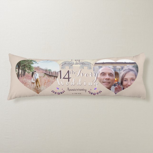 2 Photos14th Ivory Wedding Anniversary Heart Frame Body Cushion (Front)
