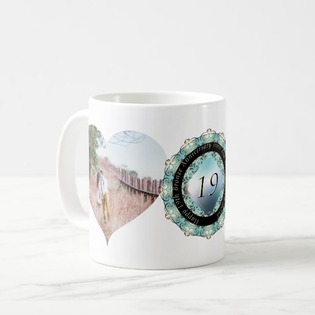 2 Photos19th Wedding Anniversary Heart Frames   Coffee Mug (Front Left)
