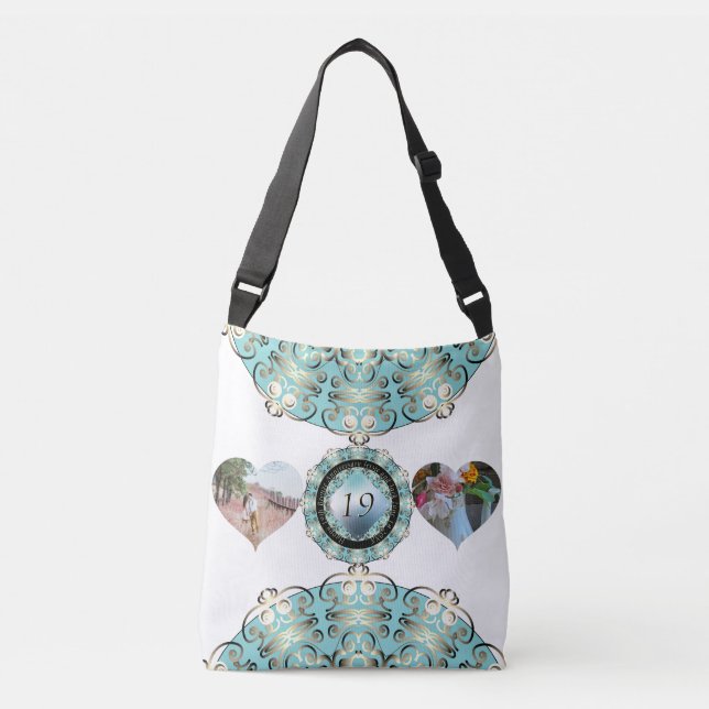 2 Photos19th Wedding Anniversary Heart Frames   Crossbody Bag (Front)