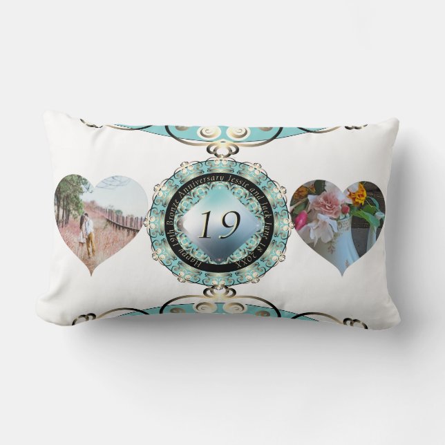 2 Photos19th Wedding Anniversary Heart Frames Lumbar Cushion (Front)