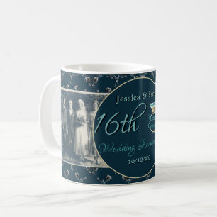2 Photos 16th Wedding Anniversary Indigo & Silver Coffee Mug