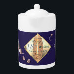 2 Photos 18th Wedding Anniversary Porcelain<br><div class="desc">Looking for that unique,  original graphics,  18th wedding anniversary designed porcelain teapot for her? Then this might be it;  porcelain and Cat's Eye ring graphics on this stunningly printed blue teapot! She'll enjoy having it all year round as well :)</div>
