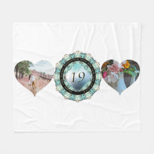 2 Photos 19th Wedding Anniversary Heart Frames Fleece Blanket