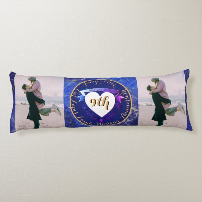2 Photos 9th Wedding Anniversary Lapis Lazuli  Body Cushion (Back)