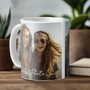 2 Photos and Minimal Script Text Overlay Coffee Mug