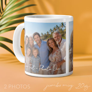 2 Photos and Minimal Script Text Overlay Large Coffee Mug