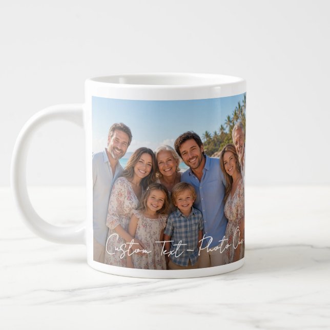 2 Photos and Minimal Script Text Overlay Large Coffee Mug (Left)