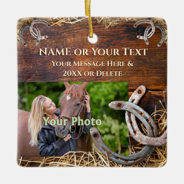 2 Photos and Personalised Gifts for Horse Lovers Ceramic Ornament (Front)