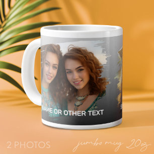 2 Photos and Text - Brushstroke Horizontal Large Coffee Mug