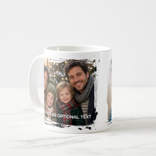 2 Photos and Text - Horizontal Brushstroke Coffee Mug (Front Left)