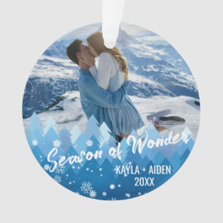 2 Photos Blue Colour Merry & Bright  Ornament