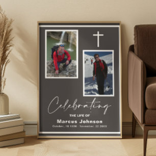 2 Photos Celebrating the life Grey Funeral Poster