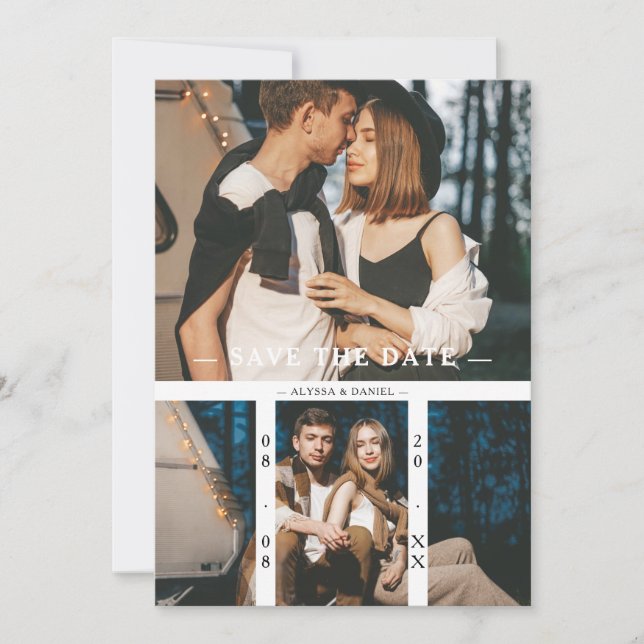 2 Photos Chic Trendy Collage Wedding Minimalist Save The Date (Front)