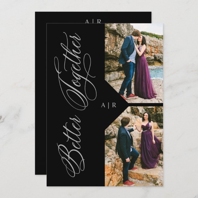 2 Photos Collage Silver Whimsical Luxury Modern Invitation (Front/Back)