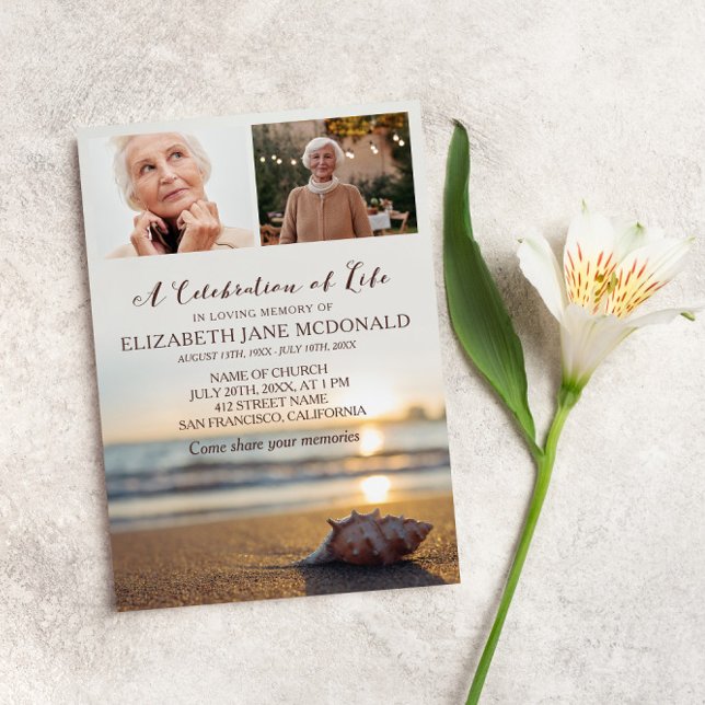 2 Photos Conch on Beach Celebration of Life Invitation (Creator Uploaded)
