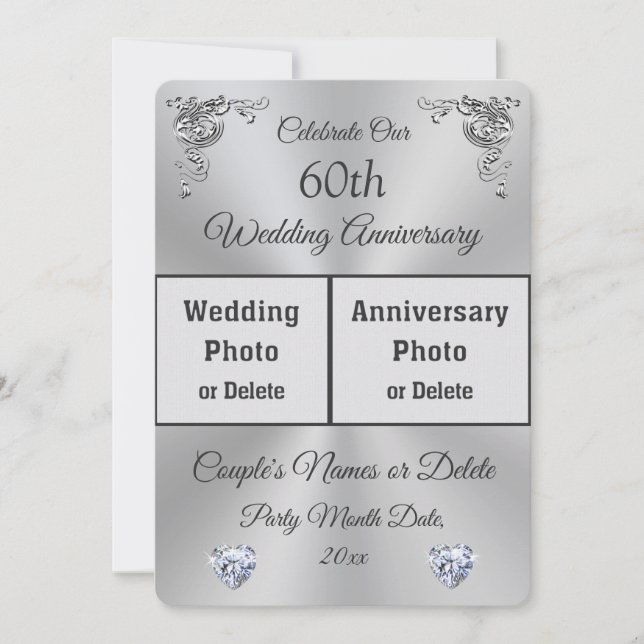 2 Photos, Custom, Diamond Anniversary Invitations (Front)