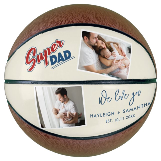 2 Photos Cute Fathers Day Custom Basketball (Front)
