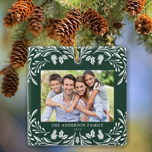2 Photos Family Winter Greenery Christmas Ceramic Ornament