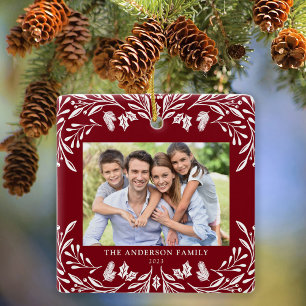 2 Photos Family Winter Greenery Red Christmas Ceramic Ornament