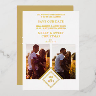 2 Photos Fancy MR & MRS Christmas Wedding Foil Holiday Card