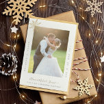 2 photos First Christmas Mr and Mrs married couple Holiday Card<br><div class="desc">Minimalist modern merry and married new Mr and Mrs wedding newlyweds 2 photos personalised simple Christmas card template with a trendy handwritten signature style faux gold calligraphy script and a golden snowflake.              Easy to personalise on both sides with your text and pictures.</div>
