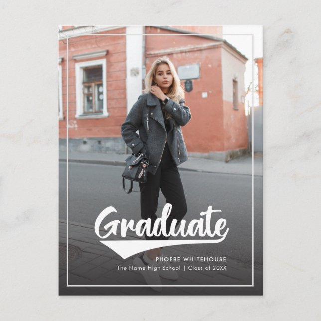 2 Photos Graduation 2025 Script Grad Announcement Postcard (Front)