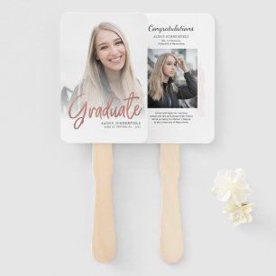 2 Photos Graduation Modern Script Grad Hand Fan