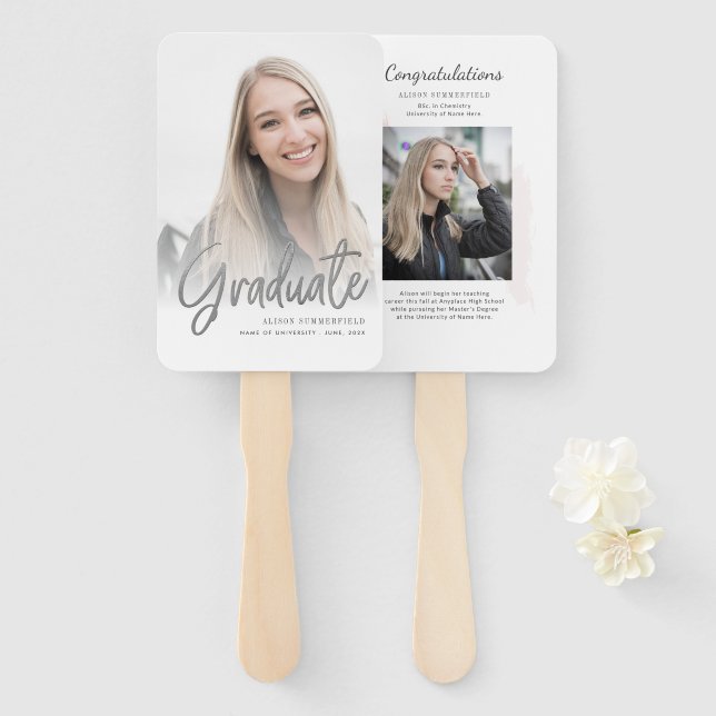 2 Photos Graduation Script Grad 2025 Hand Fan (Front and Back)