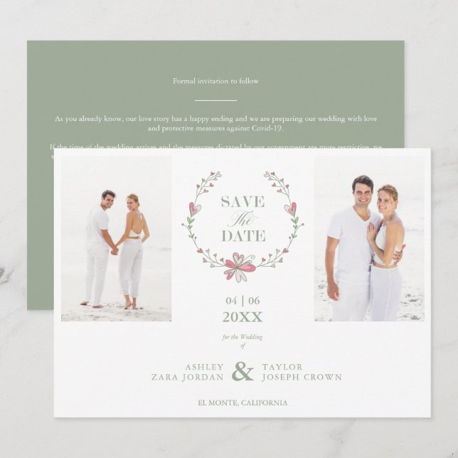 2 Photos Green Floral Collage Wedding Covid19 (Front/Back)